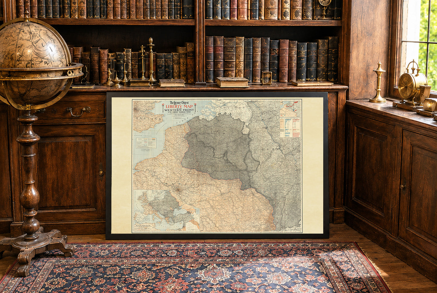 Poster mappa del Fronte Occidentale 1918 - Mappa delle linee di battaglia della Prima Guerra Mondiale in Europa