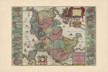 Schleswig & Holstein 1665 - 16 Town Plans - Joan Blaeu Historical Map Poster