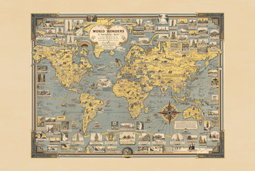 Weltwunder Bildliche Karte Poster (1939) - Vintage Welt Wahrzeichen Wandkunst