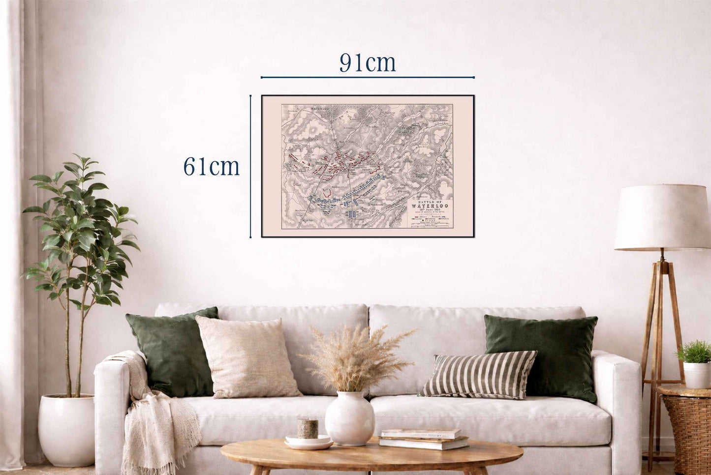 1815 Battle of Waterloo Cartography Print - Historic Military Plan with Army Formations - Strategy Maps