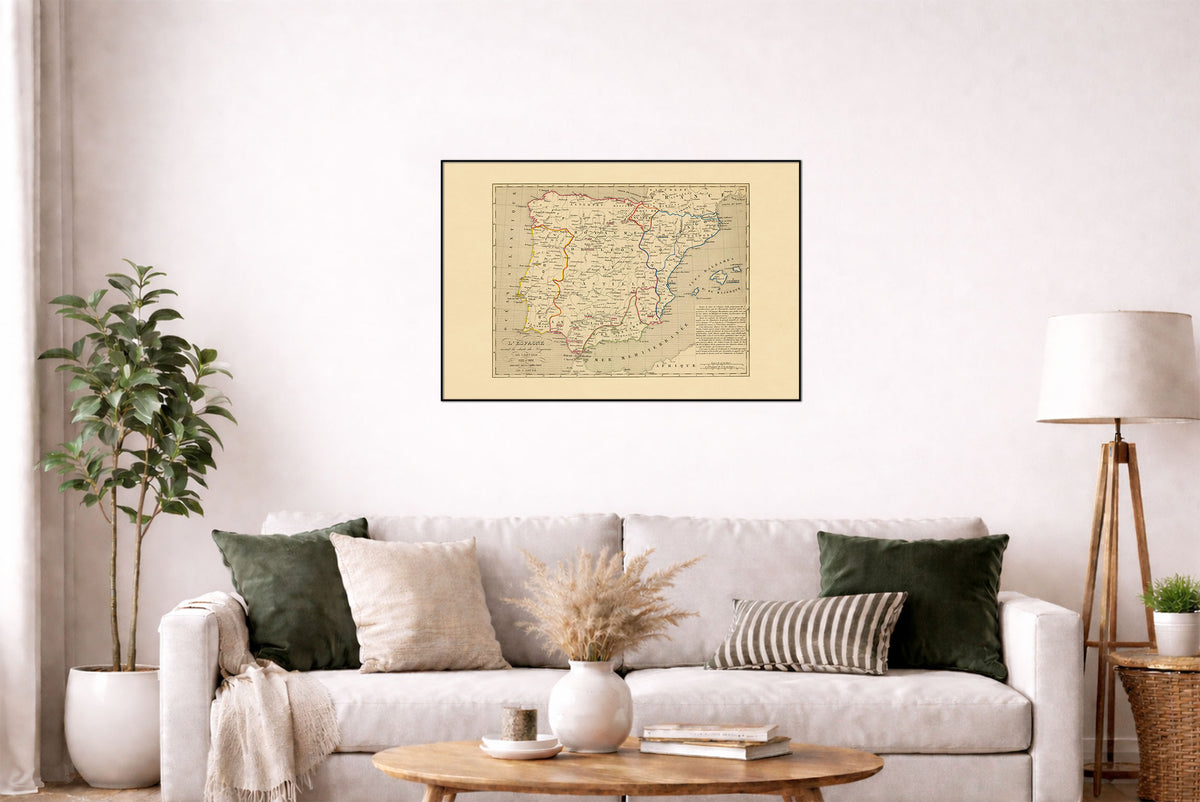 Espagne Médiévale 1212–1492 – Reconquista – Antoine Philippe Houze 1844 – Affiche Carte Historique