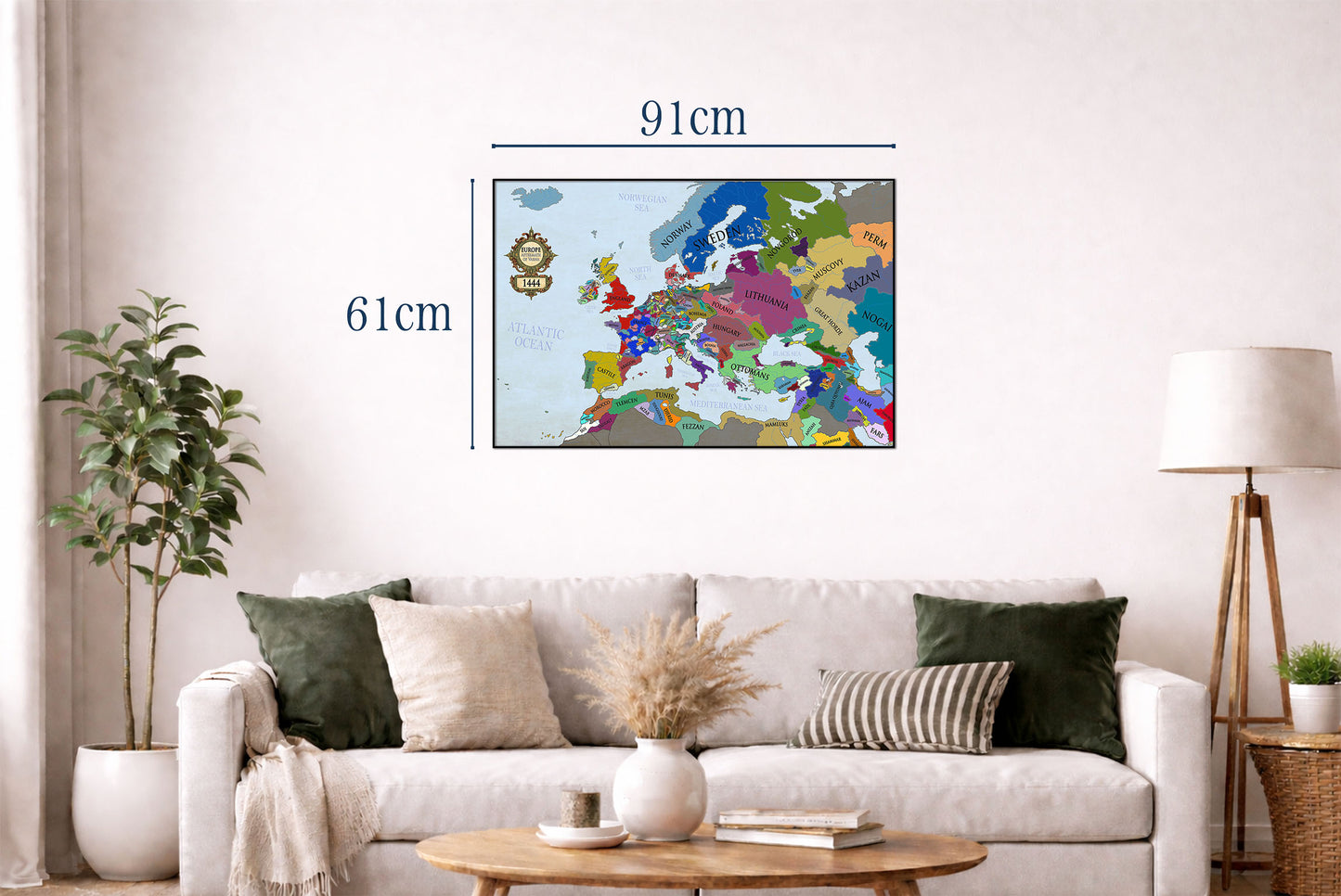 Stampa Mappa Europa 1444 - Mappa Politica Medievale Post-Varna