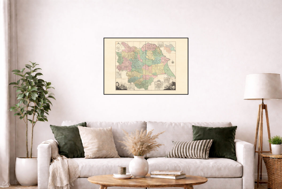 Poster mappa della contea di Yorkshire (1772) - Arte da parete vintage dell'Inghilterra di Thomas Jefferys