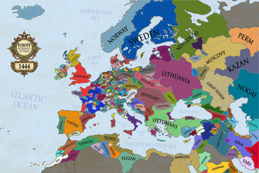 Stampa Mappa Europa 1444 - Mappa Politica Medievale Post-Varna