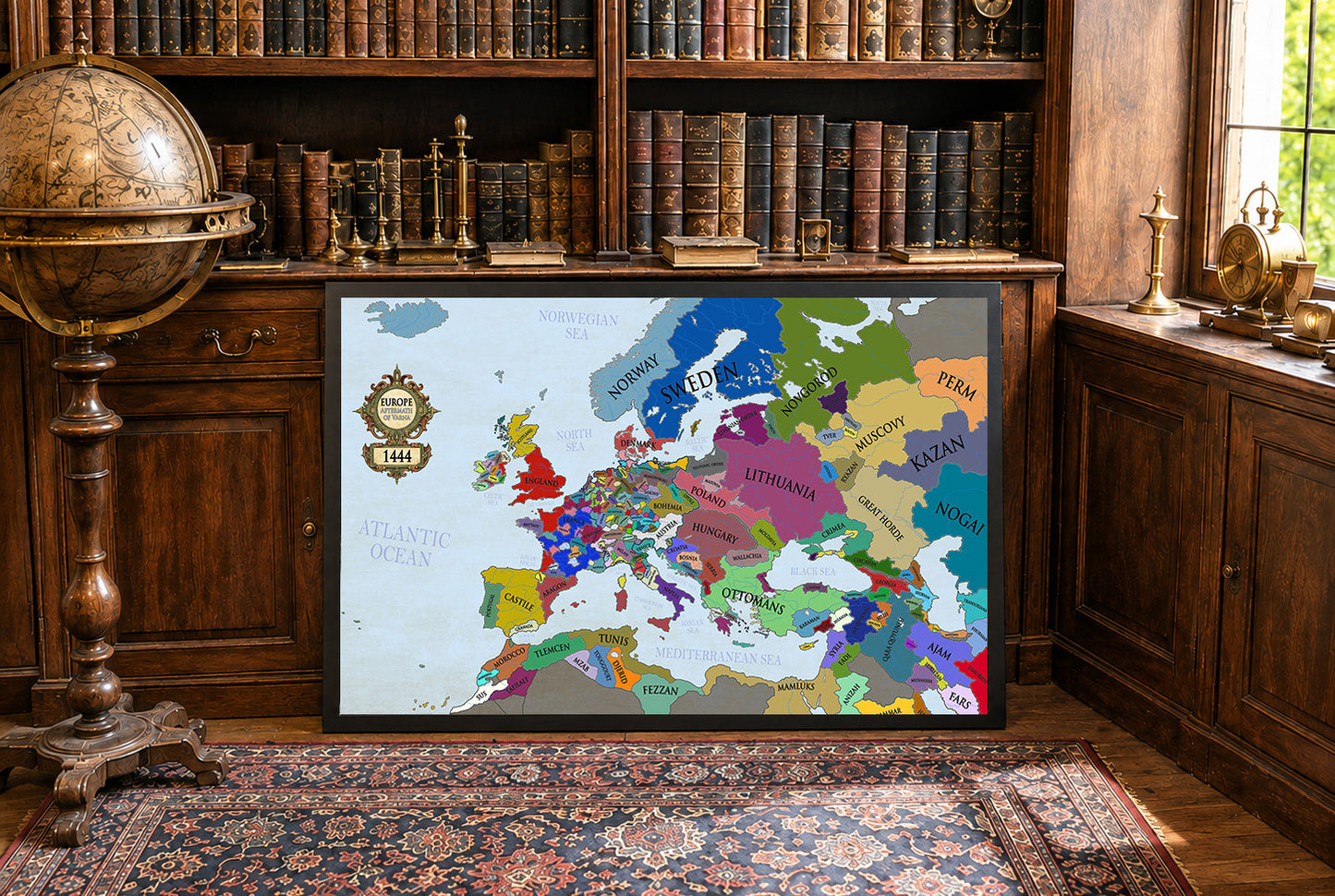 Stampa Mappa Europa 1444 - Mappa Politica Medievale Post-Varna
