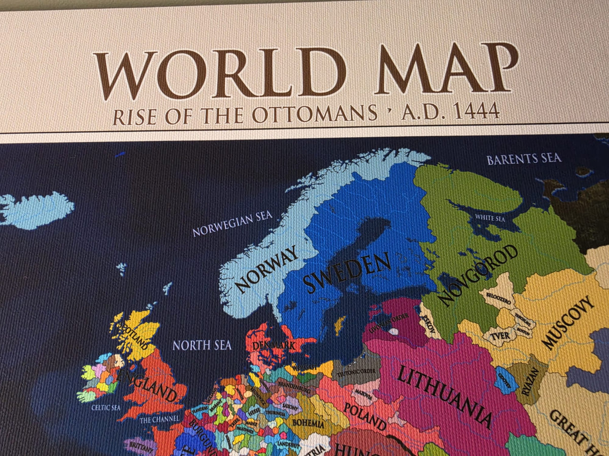 1444 World Map Poster - Political Map with Historical Countries & Flags