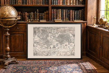 1594 Weltkarte “Orbis Terrarum Typus” - Dekorativer Doppel-Hemisphären-Druck