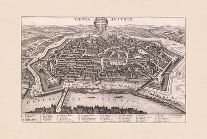 Mapa de Viena 1649 impreso por Matthäus Merian - Grabado vintage de la ciudad de Austria