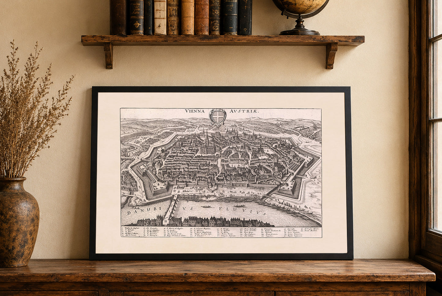 Mapa de Viena 1649 impreso por Matthäus Merian - Grabado vintage de la ciudad de Austria