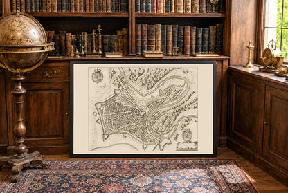 Poster mappa del Lussemburgo 1652 - Pianta panoramica della città con fortificazioni