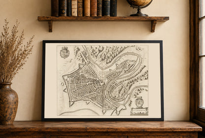 Poster mappa del Lussemburgo 1652 - Pianta panoramica della città con fortificazioni