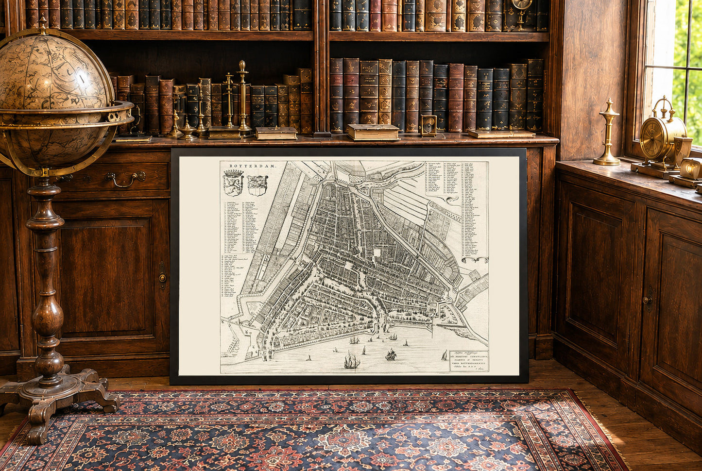 1652 Rotterdam Kartenposter - Detaillierter Vogelperspektive Stadtplan mit Straßen und Wasserwegen