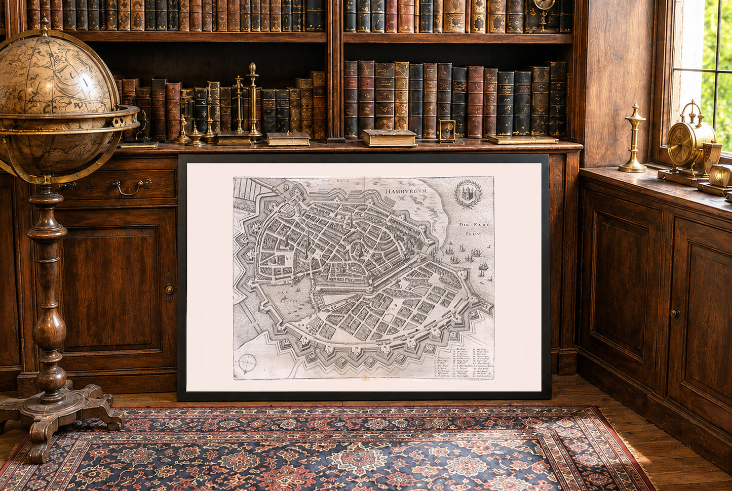 Carte de Hambourg de 1653 - Vue à vol d'oiseau de la ville fortifiée du XVIIe siècle