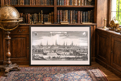 Poster mappa di Lubecca 1653 - Pianta panoramica dettagliata della città con architettura anseatica