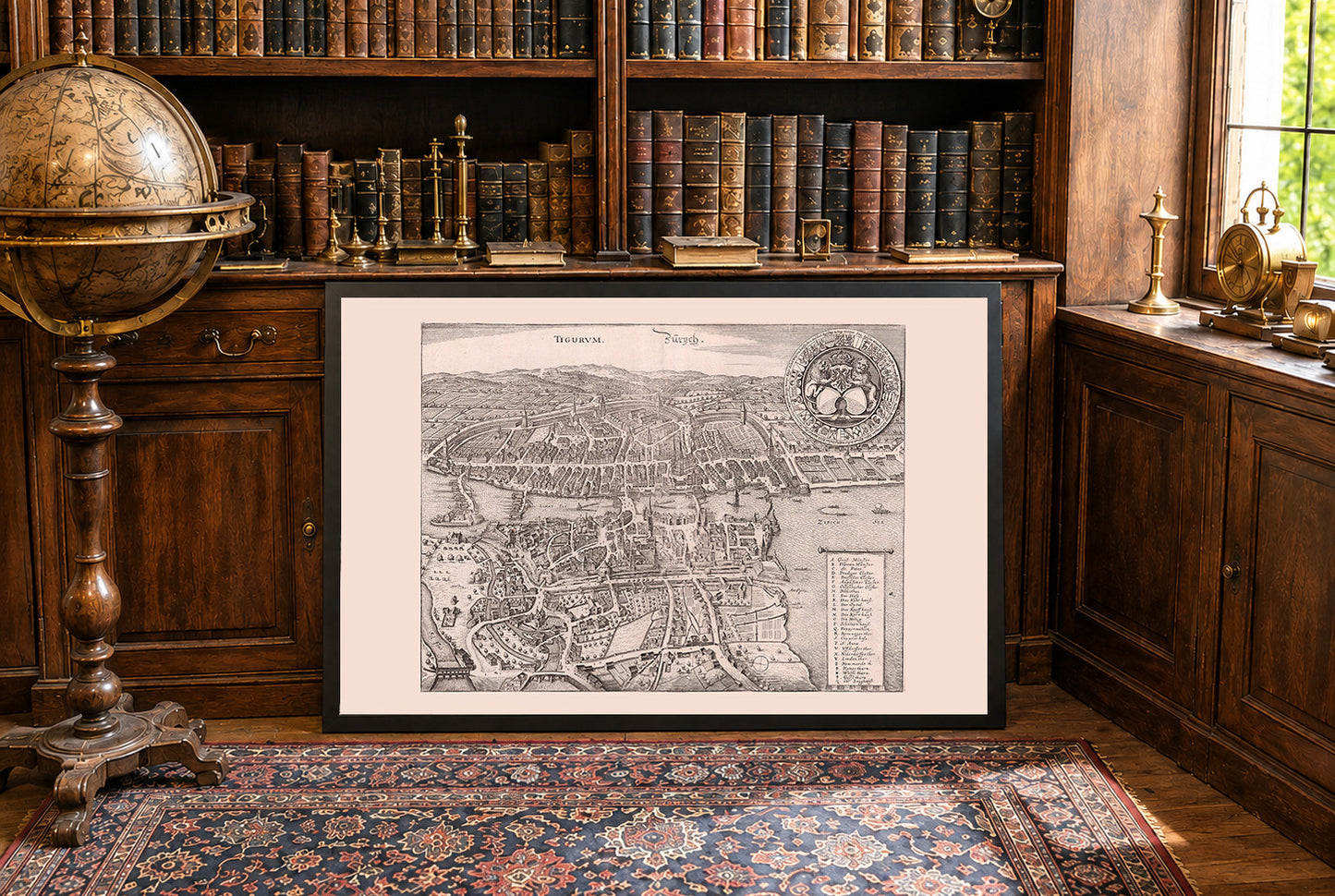 Affiche Plan de Zurich 1654 - Plan panoramique de la ville avec la Limmat et le lac de Zurich