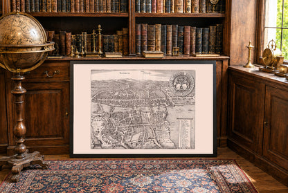Affiche Plan de Zurich 1654 - Plan panoramique de la ville avec la Limmat et le lac de Zurich
