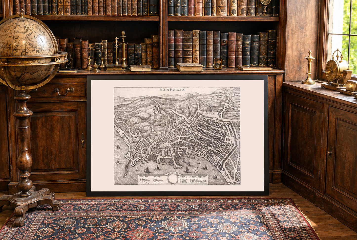 Affiche Carte de Naples 1688 - Plan de la ville côtière de Neapolis avec détails du port, des rues et des collines
