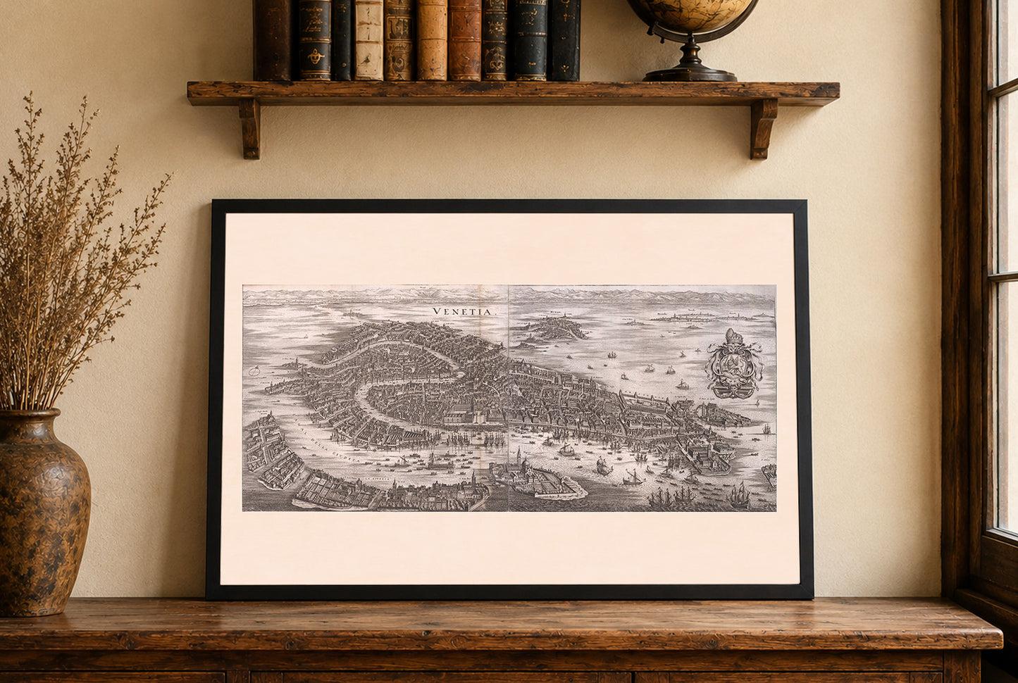 Affiche Carte de Venise 1688 - Plan Panoramique de la Ville avec Détails du Grand Canal et de la Lagune