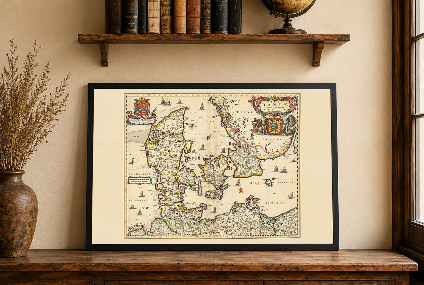 Stampa mappa Danimarca 1690 - Illustrazione dei confini storici del regno