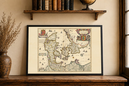 Stampa mappa Danimarca 1690 - Illustrazione dei confini storici del regno