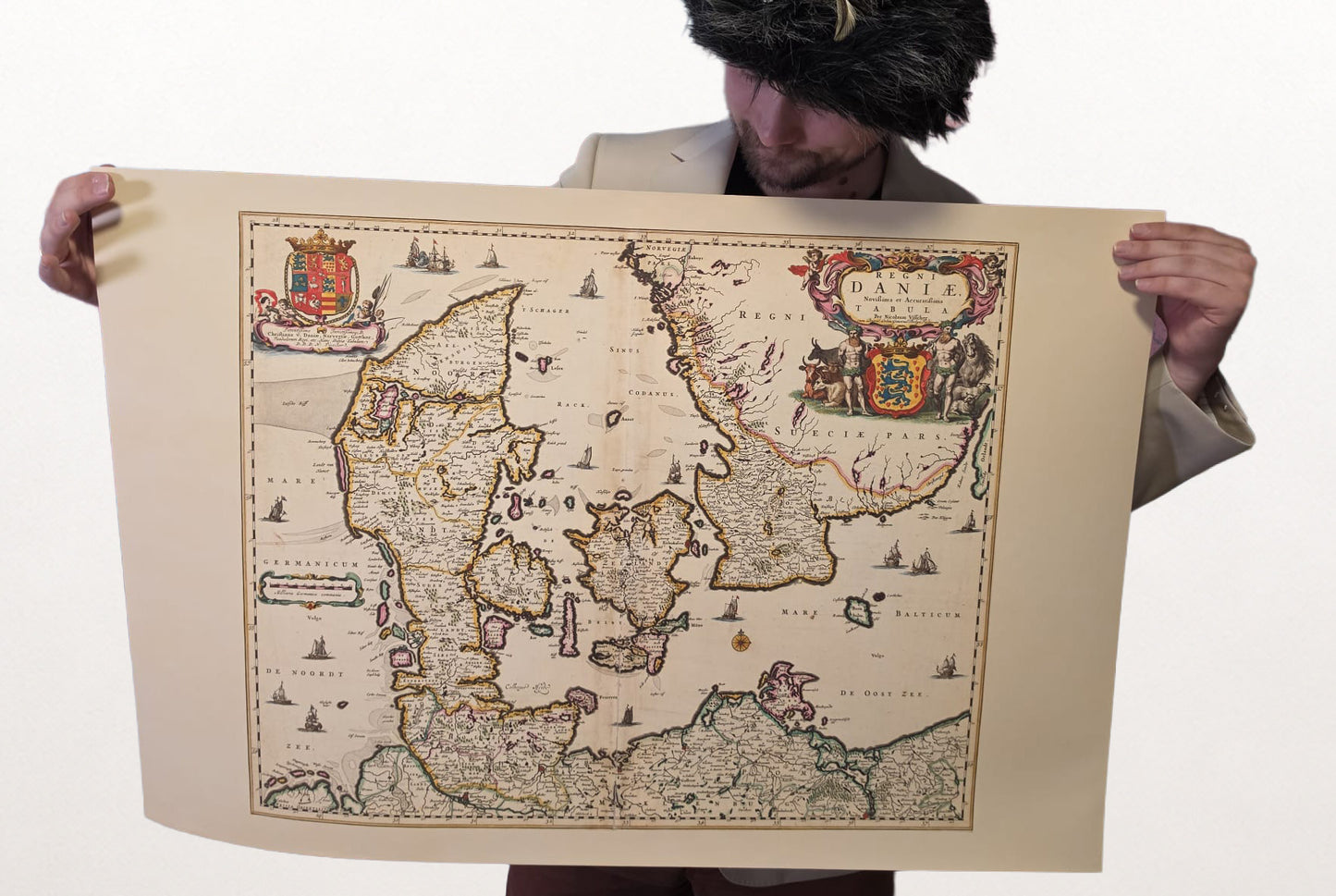 Stampa mappa Danimarca 1690 - Illustrazione dei confini storici del regno