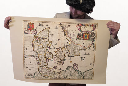 Stampa mappa Danimarca 1690 - Illustrazione dei confini storici del regno