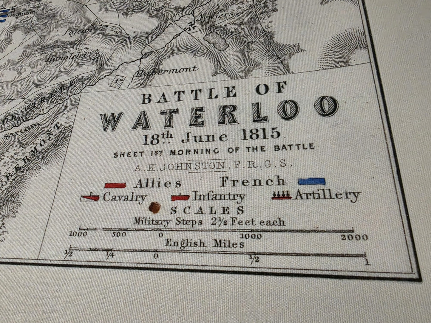 1815 Schlacht von Waterloo Kartografie-Druck - Historischer Militärplan mit Armeeformationen