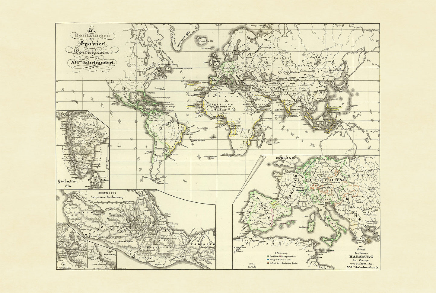 1854 Spanisches & Portugiesisches Kolonialreich Karte - Vintage Historischer Atlas Druck