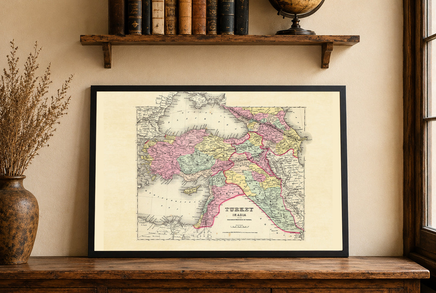 1856 Turcja Azja Kaukaz Druk kartograficzny - Stara mapa ze szczegółowymi granicami i geografią