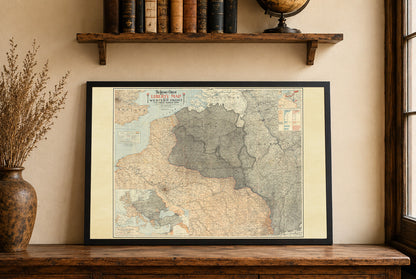 Poster mappa del Fronte Occidentale 1918 - Mappa delle linee di battaglia della Prima Guerra Mondiale in Europa