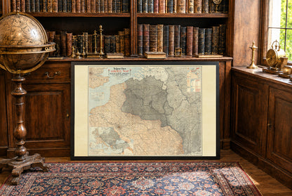 Poster mappa del Fronte Occidentale 1918 - Mappa delle linee di battaglia della Prima Guerra Mondiale in Europa