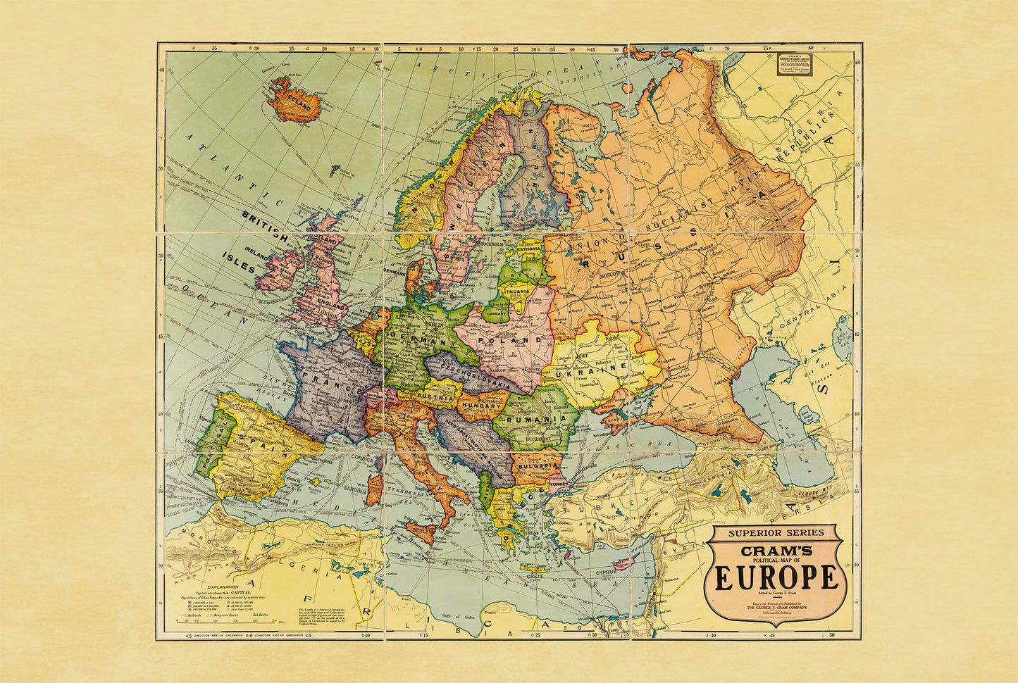 Europa 1925 - Mapa histórico mural del período de entreguerras