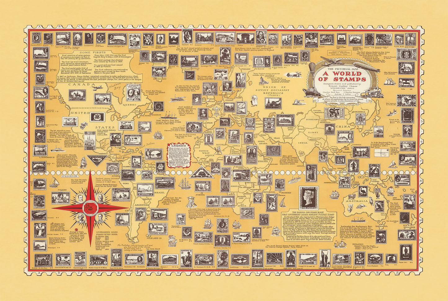 Eine Welt der Briefmarken Karte Poster (1947) - Vintage Philatelie & Postgeschichte Wandkunst