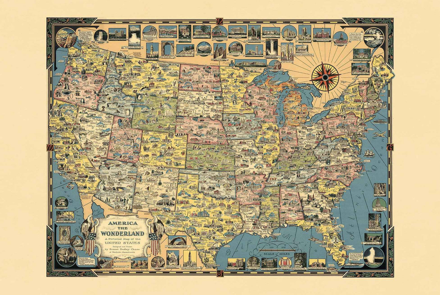 America the Wonderland Map Poster (1941) - Vintage USA Pictorial Wall Art