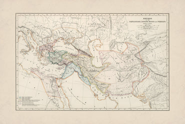 Ancient Empires Map 1873 - Babylonia, Lydia, Media & Persia - Historical Map Poster