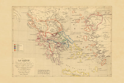 Grèce Antique & Asie Mineure 1190 av. J.-C. – Houze 1844 – Affiche Carte Historique