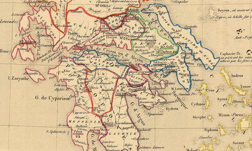 Grèce Antique & Asie Mineure 1190 av. J.-C. – Houze 1844 – Affiche Carte Historique