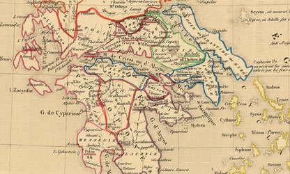 Grèce Antique & Asie Mineure 1190 av. J.-C. – Houze 1844 – Affiche Carte Historique