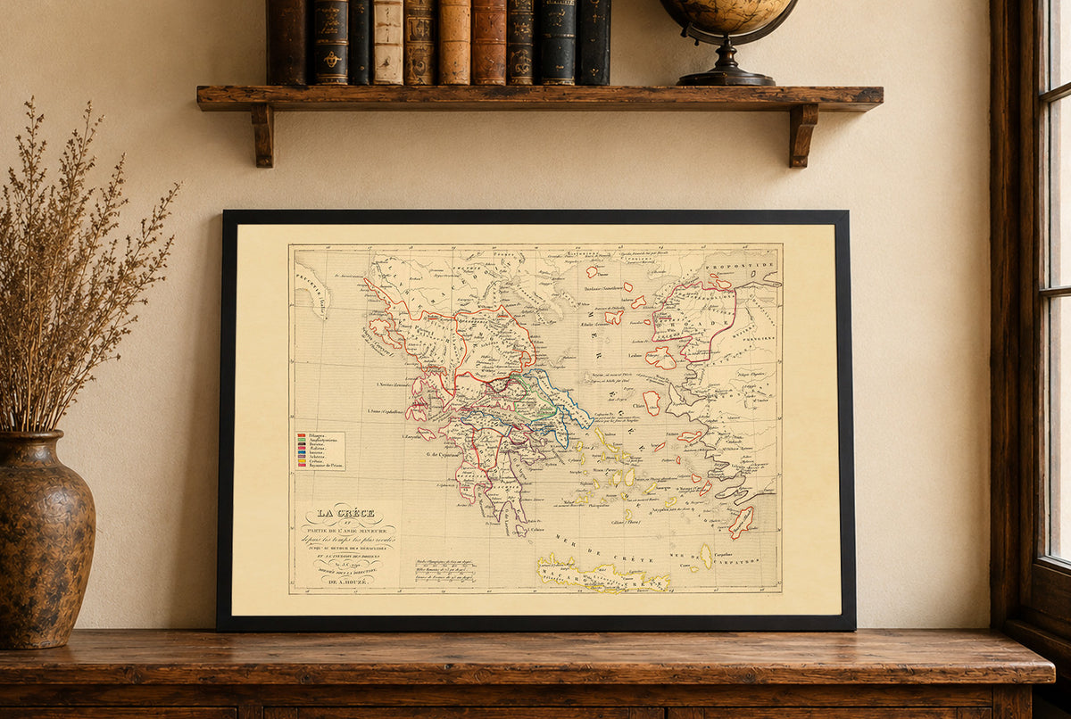 Grèce Antique & Asie Mineure 1190 av. J.-C. – Houze 1844 – Affiche Carte Historique