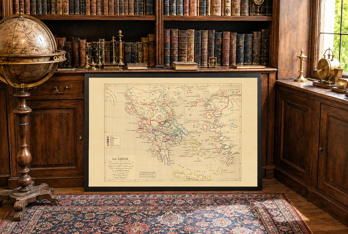 Grèce Antique & Asie Mineure 1190 av. J.-C. – Houze 1844 – Affiche Carte Historique