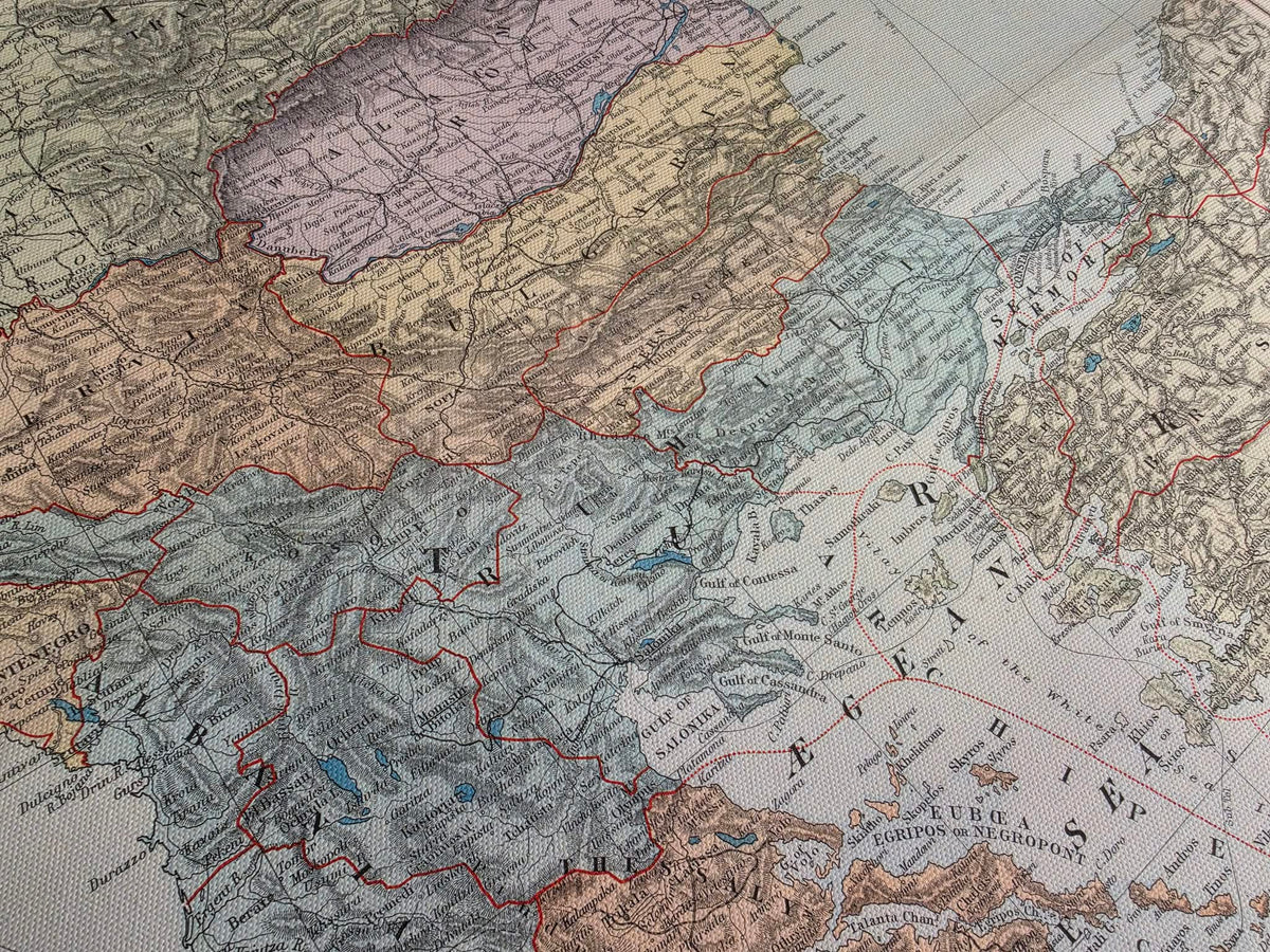 Penisola balcanica 1904 - Stati e province - Poster della mappa storica di Edward Stanford