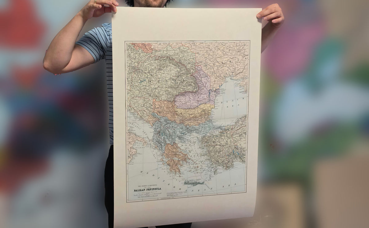 Penisola balcanica 1904 - Stati e province - Poster della mappa storica di Edward Stanford