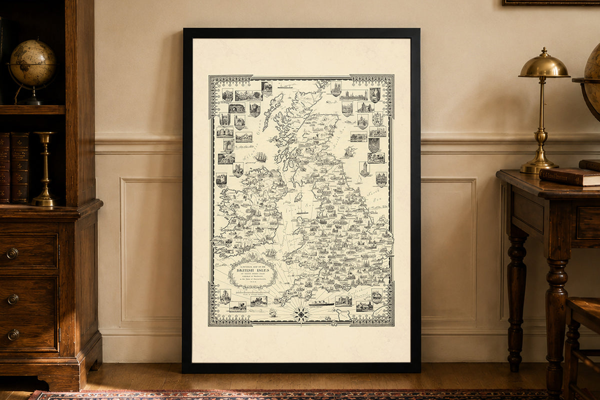 Wyspy Brytyjskie 1935 - Ernest Dudley Chase - Ilustrowany Plakat z Mapą