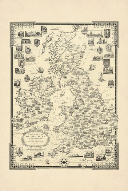 Wyspy Brytyjskie 1935 - Ernest Dudley Chase - Ilustrowany Plakat z Mapą