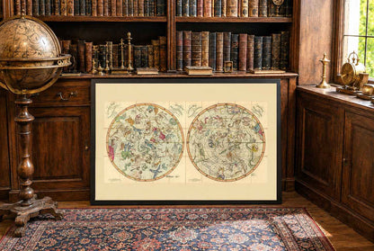 Celestial Constellation Map Poster (1820) - Vintage Northern & Southern Hemisphere Star Chart (Copy)
