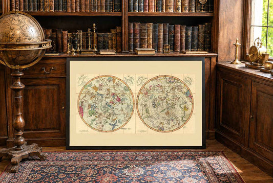Celestial Constellation Map Poster (1820) - Vintage Northern & Southern Hemisphere Star Chart (Copy)