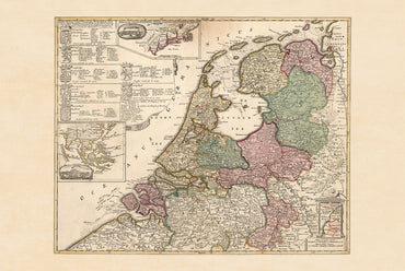 Repubblica Olandese 1740 - Mappa storica dei Paesi Bassi