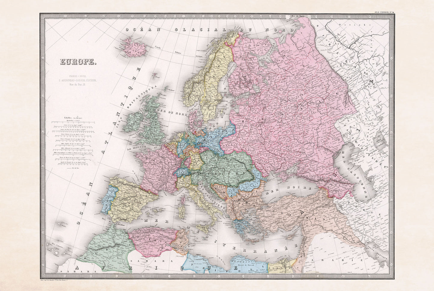 Europe 1862 - Carte Historique à l'Époque du Nationalisme