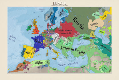 Europe in 1644 Map Poster - Thirty Years' War