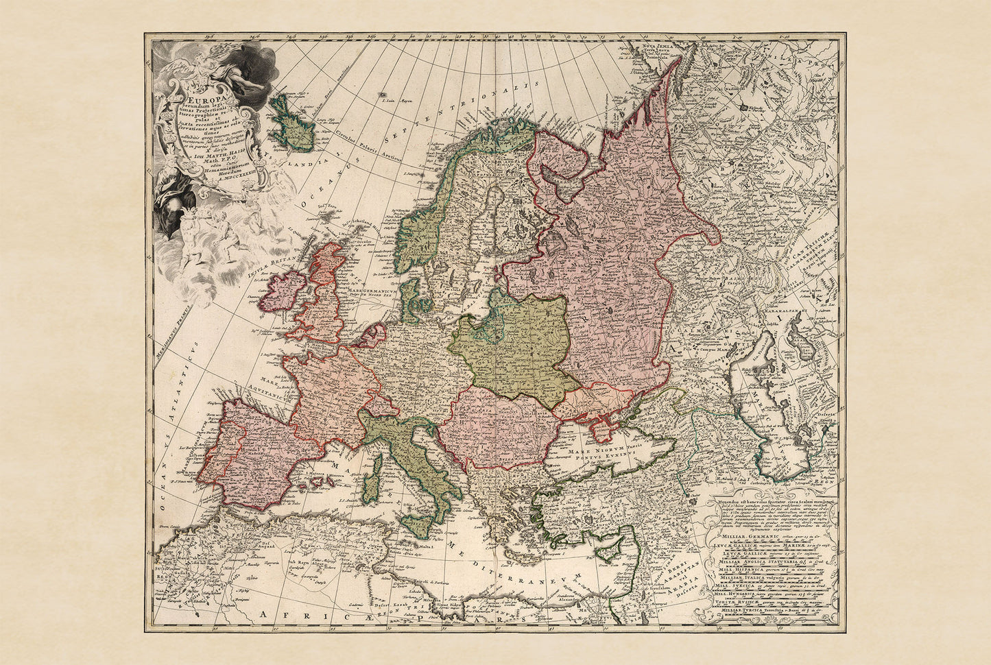 Europa nel 1743 - Mappa storica da parete della Guerra di successione austriaca